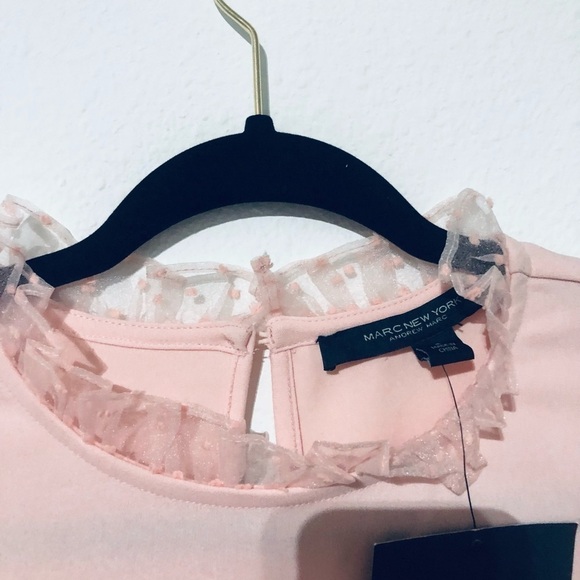 Mark New York Blush  Pink Long Sheer Polka Puff Sleeves Blouse With Ruff… - Picture 2 of 6